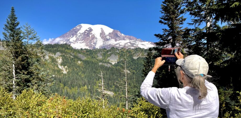 nancy photographing mount rainier