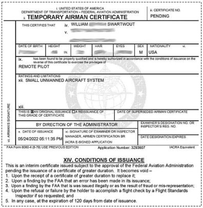 temporary airman certificate for web display Bill Swartwout Photography